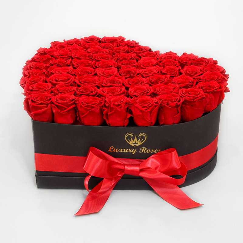 Luxusný čierny mega box srdce s trvácnymi červenými ružami